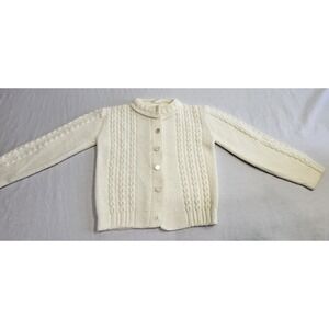 Wards Montgomery Ward Cable Knit Cardigan Girls Size 4 Cream Vintage Sweater